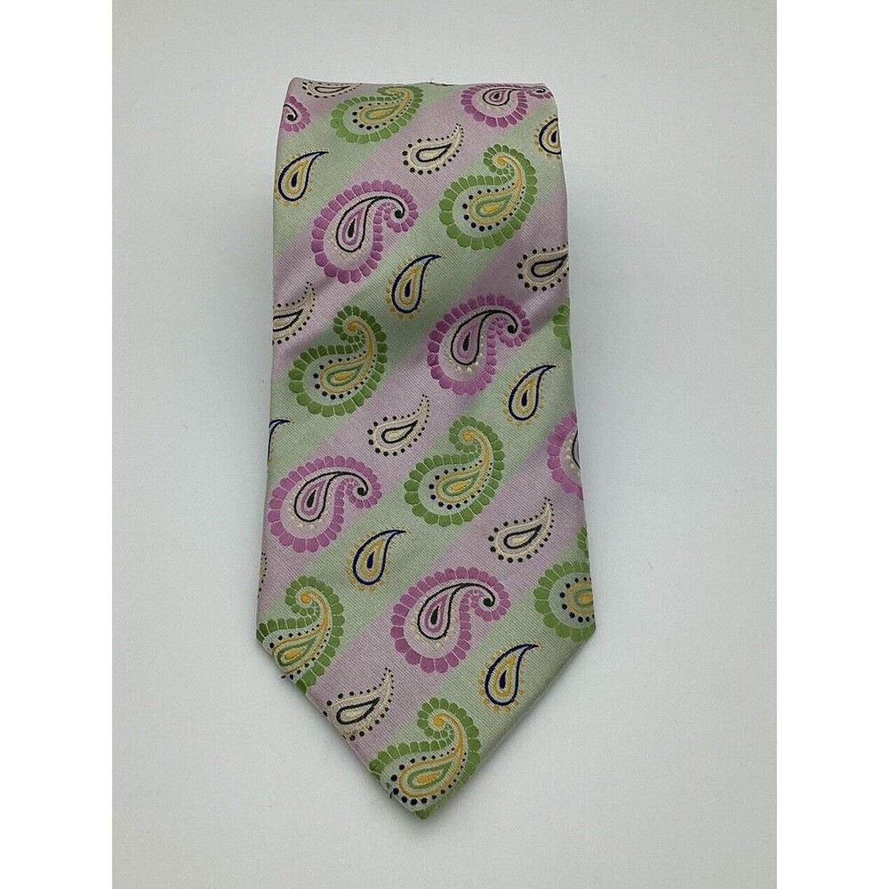 Verse 9 Necktie 100% Silk Paisley Soft Pink Green Classic Men’s Tie - Picture 1 of 6